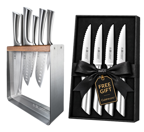 Cuisine::pro® Damashiro® Kinzoku 7-Piece Knife Block + 4 Bonus Steak Knives