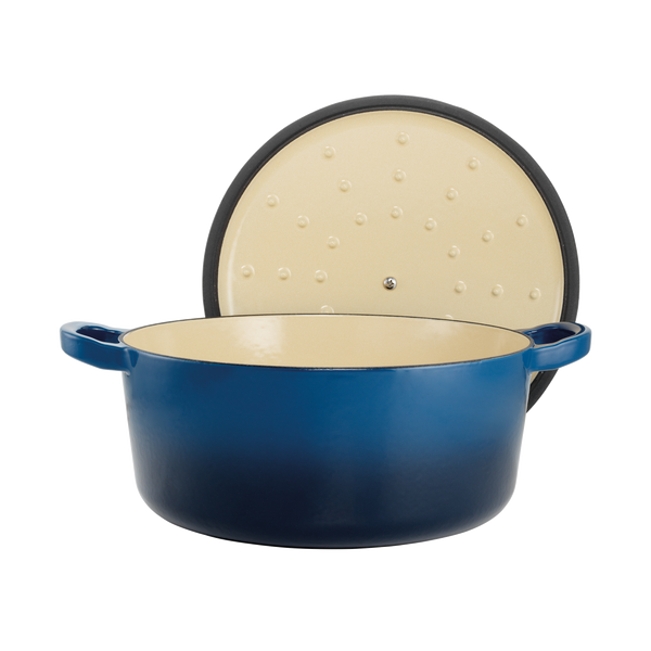 Cuisine::pro® LE CONNOISSEUR™ 6.6 Qt. Round French Oven, blue enamel finish with self-basting lid.