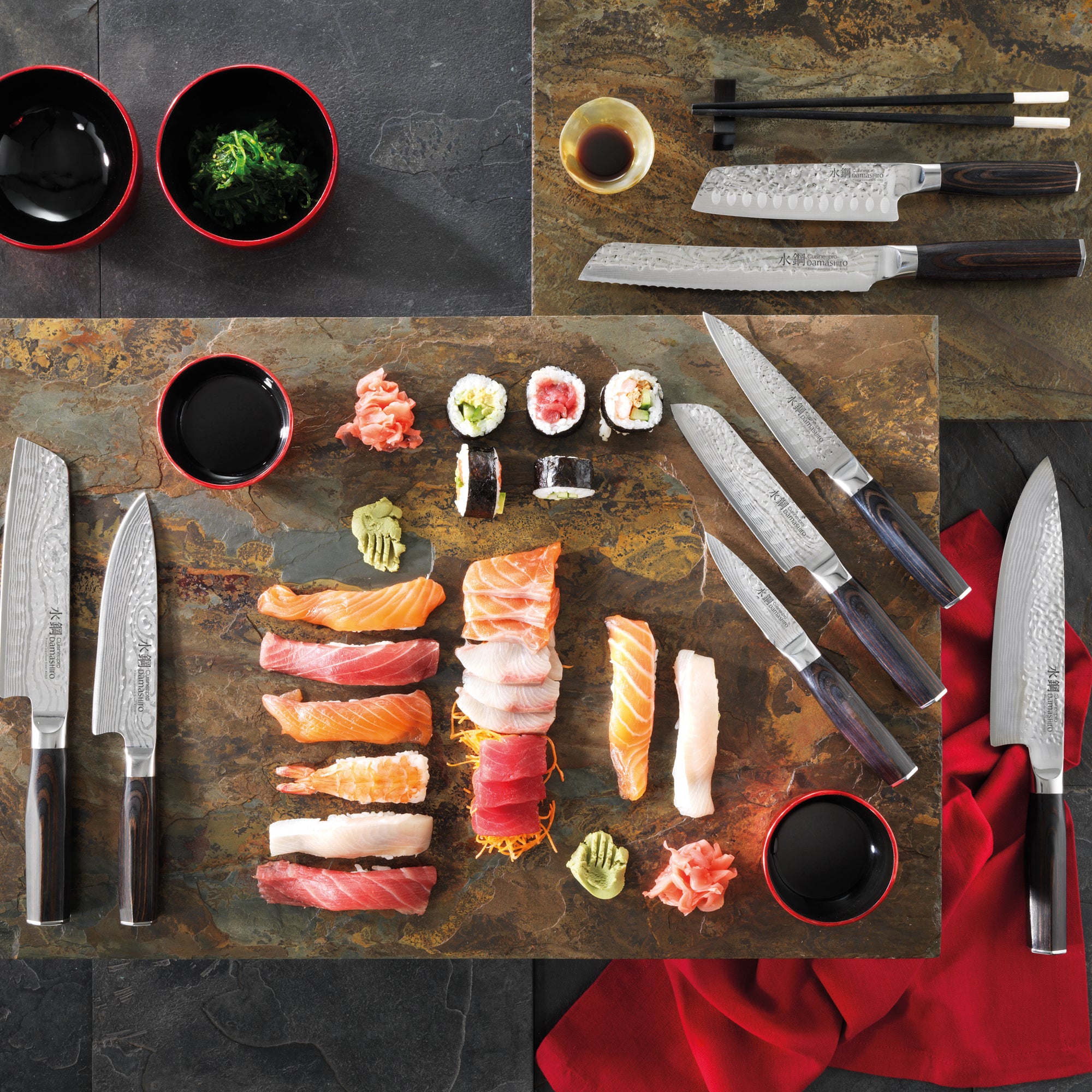 Cuisine Pro Damashiro Steel Santoku Knife 3-Piece Set